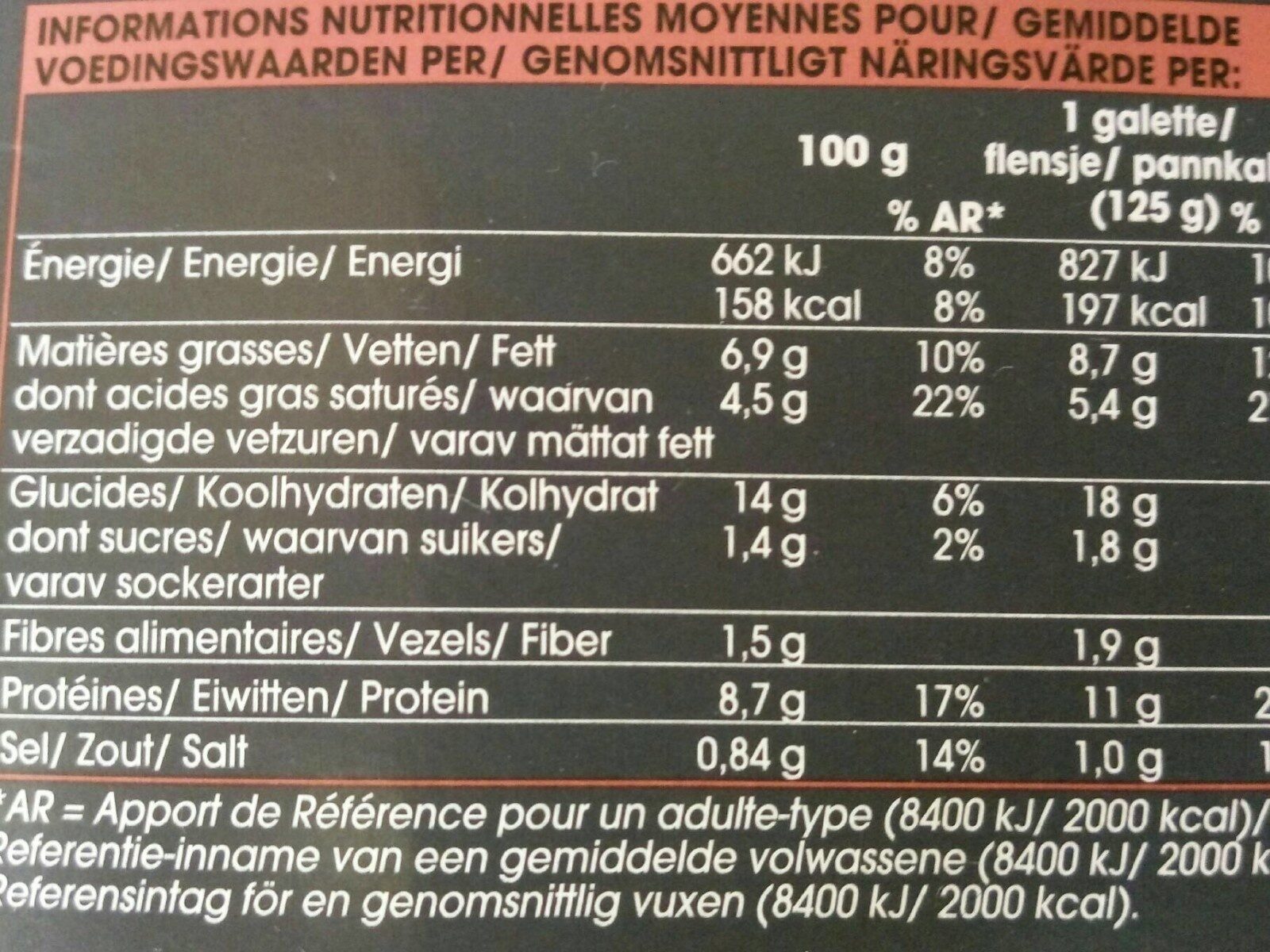 2 galettes au sarrasin champignon jambon emmental - Nutrition facts - fr