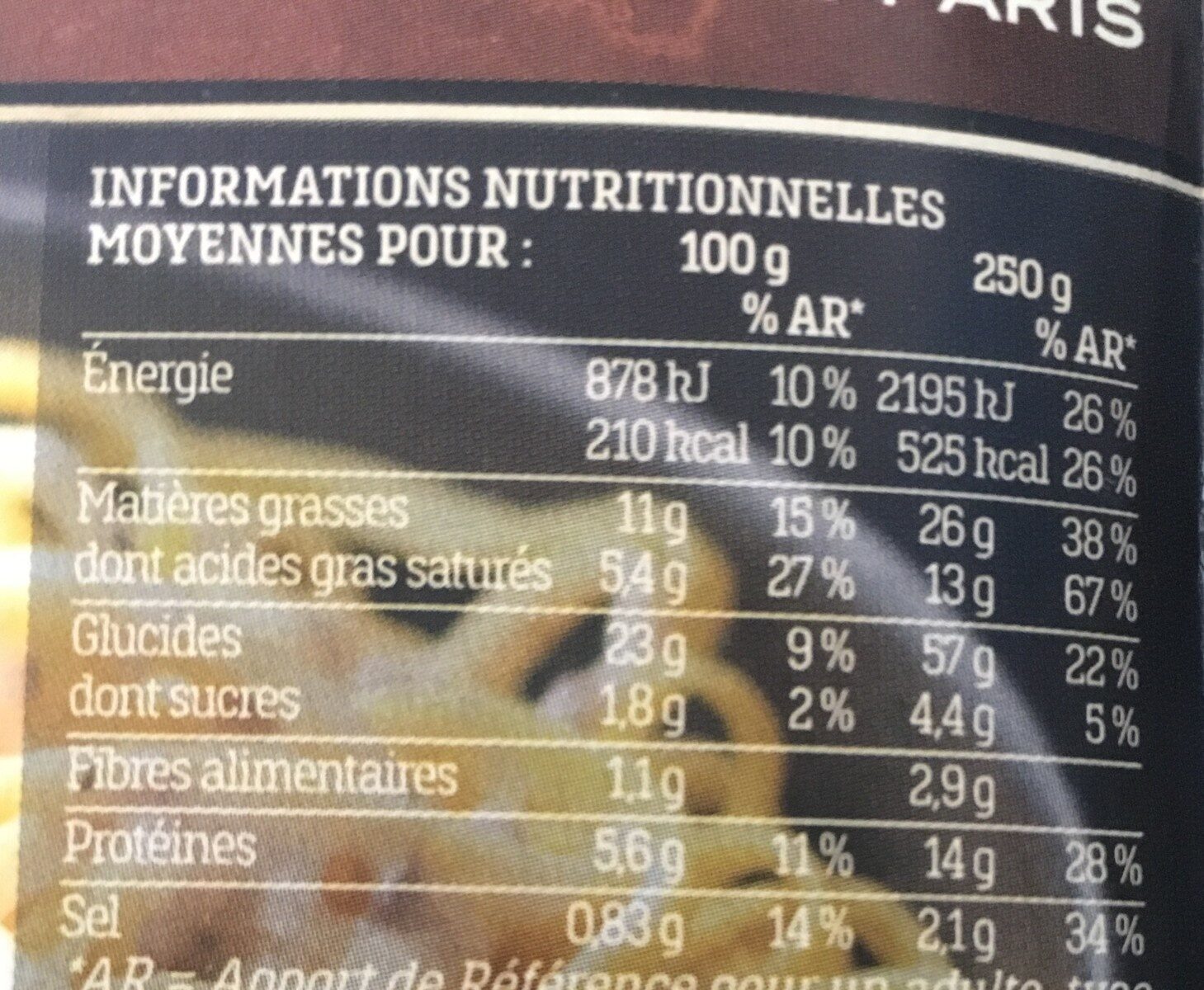 Tagliatelles Truffes Blanches d'Été et Champignons de Paris - Tableau nutritionnel