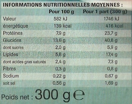 Lasagnes à la bolognaise, Surgelées - Nutrition facts - fr