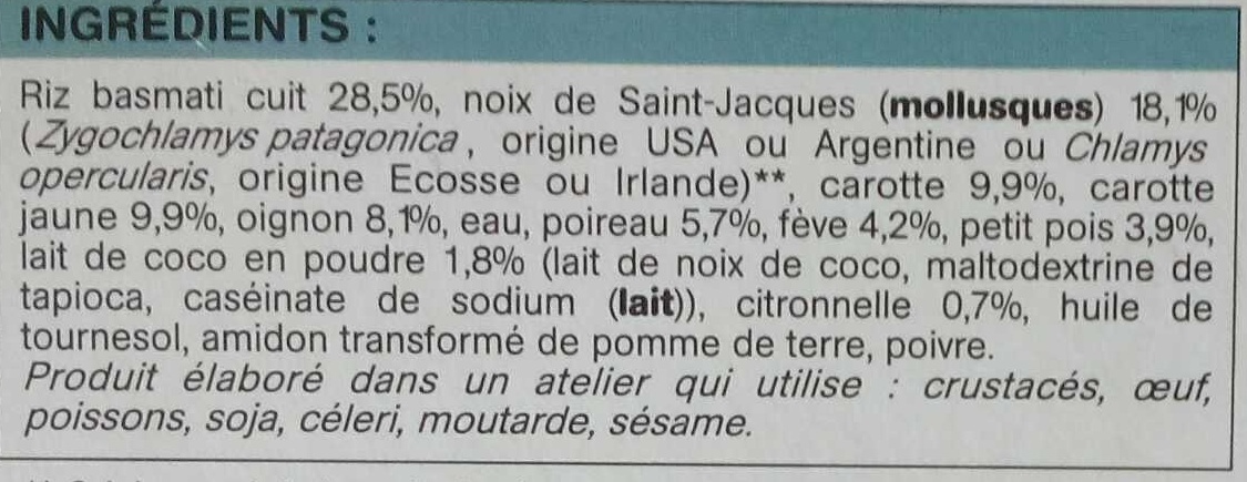 Saint-Jacques au lait de coco, légumes et riz basmati - Ingredienser - fr