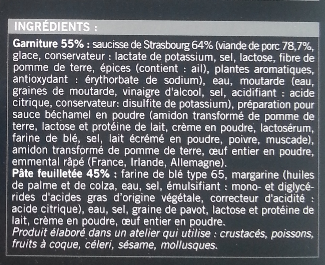 20 Mini-feuilletés saucisse - surgelés 350 g - Ingrediënten - fr
