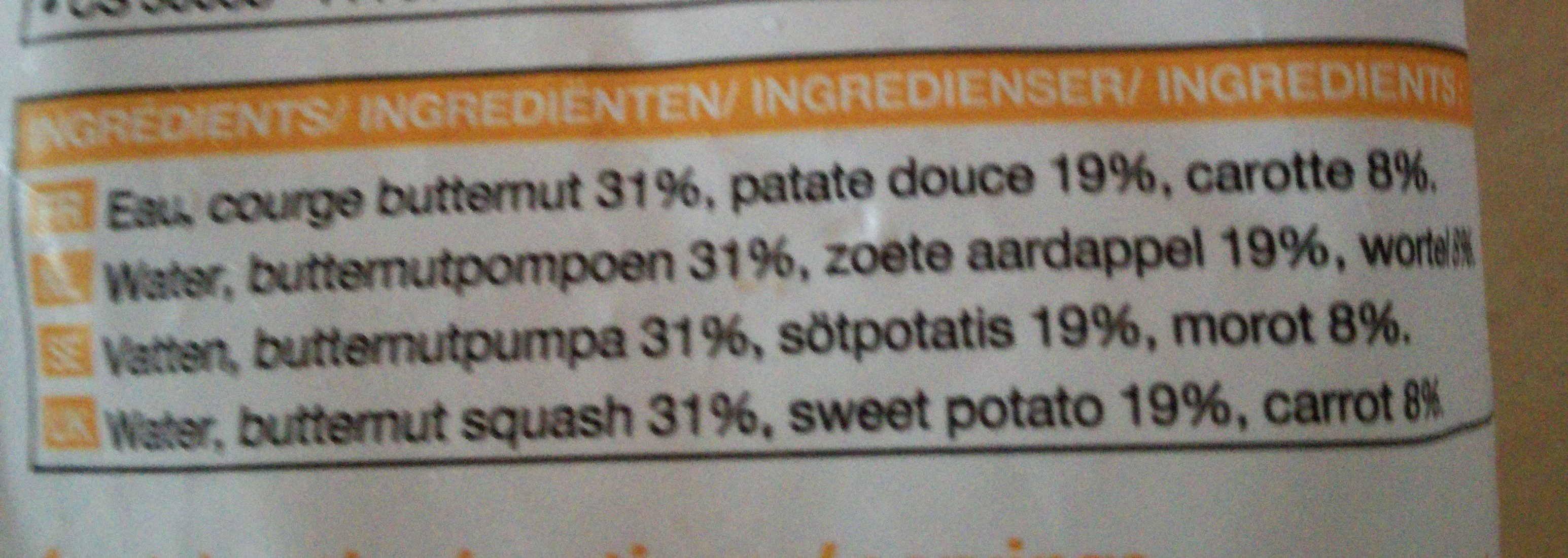 Potage courge butternut, patate douce et carotte - Ingrédients