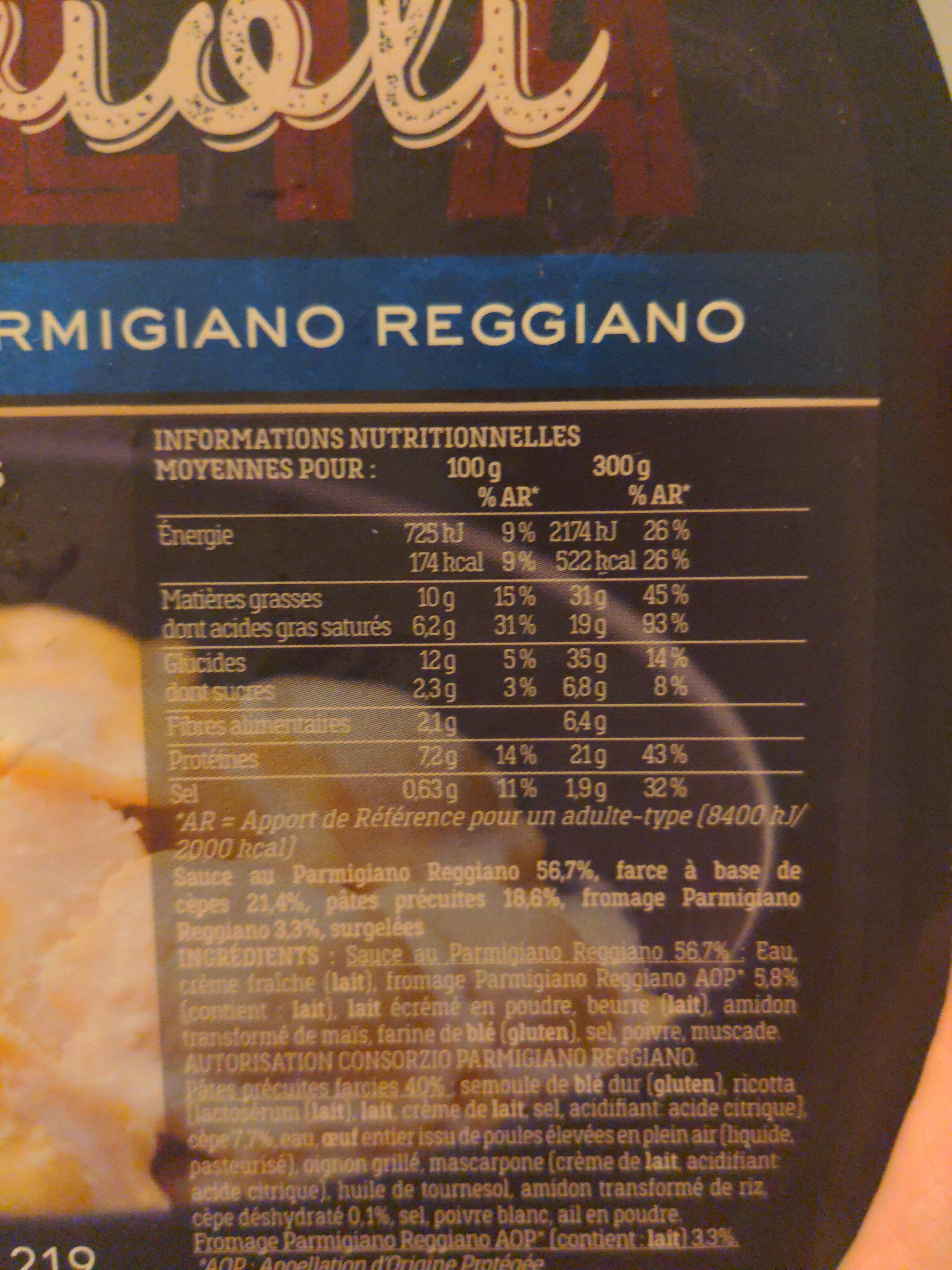 Ravioli aux Cèpes, sauce au Parmigiano Reggiano - Tableau nutritionnel