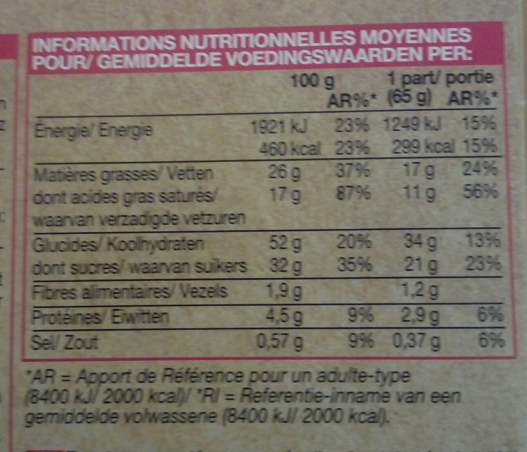 Tartelette au Chocolat et au Caramel Beurre Salé - Nutrition facts - fr