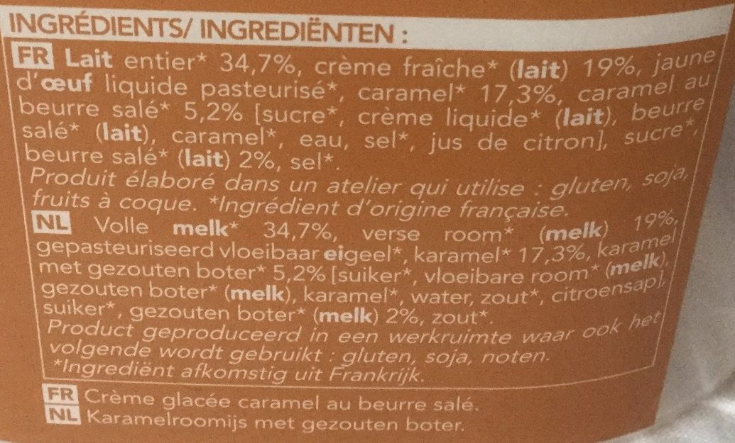 Pure Sélection - Crème Glacée - Le Caramel au Beurre Salé - Ingredienser - fr