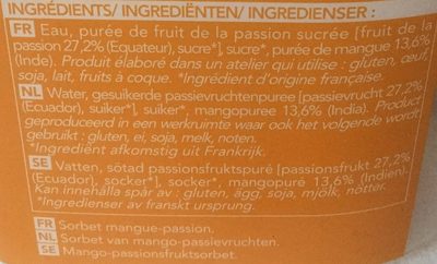 Sorbet mangue passion - Ingrédients
