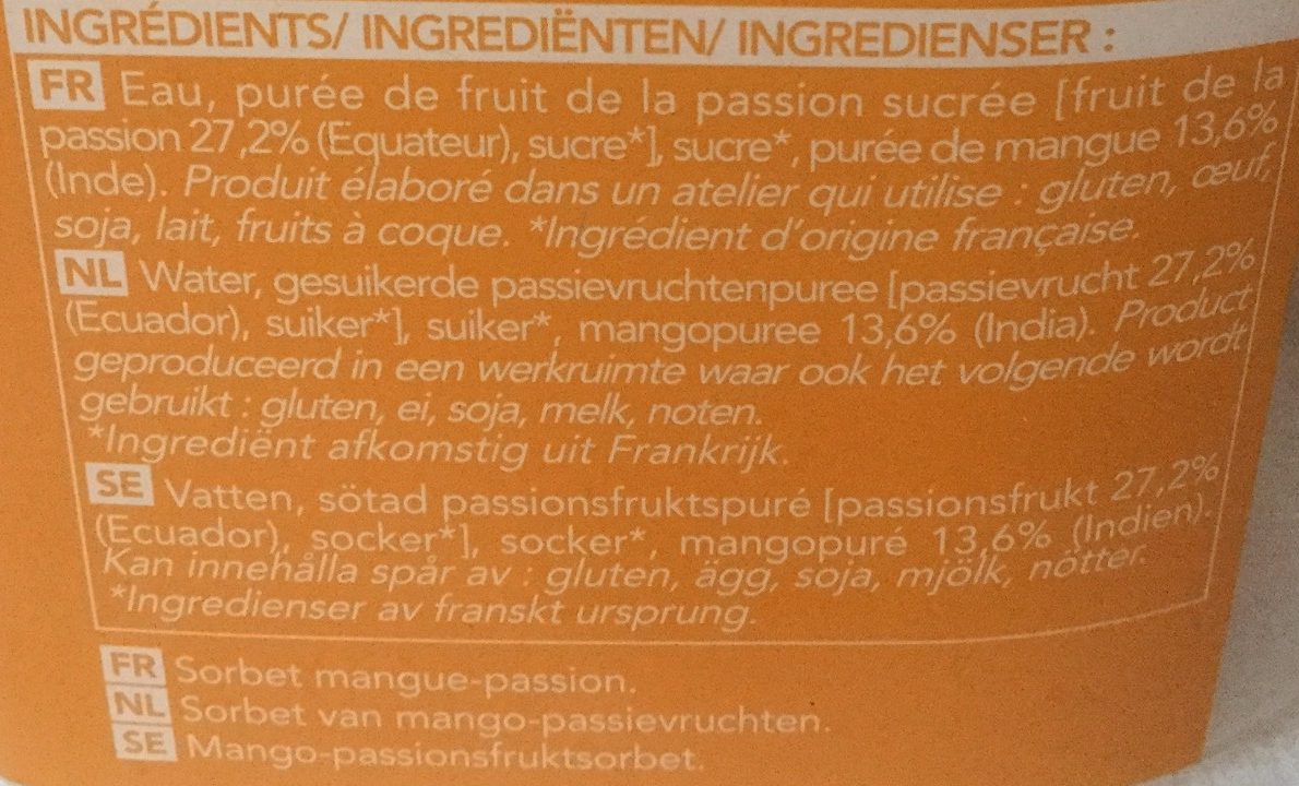 Sorbet mangue passion - Ingredients - fr
