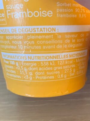 Mangue-passion sauce framboise - Tableau nutritionnel