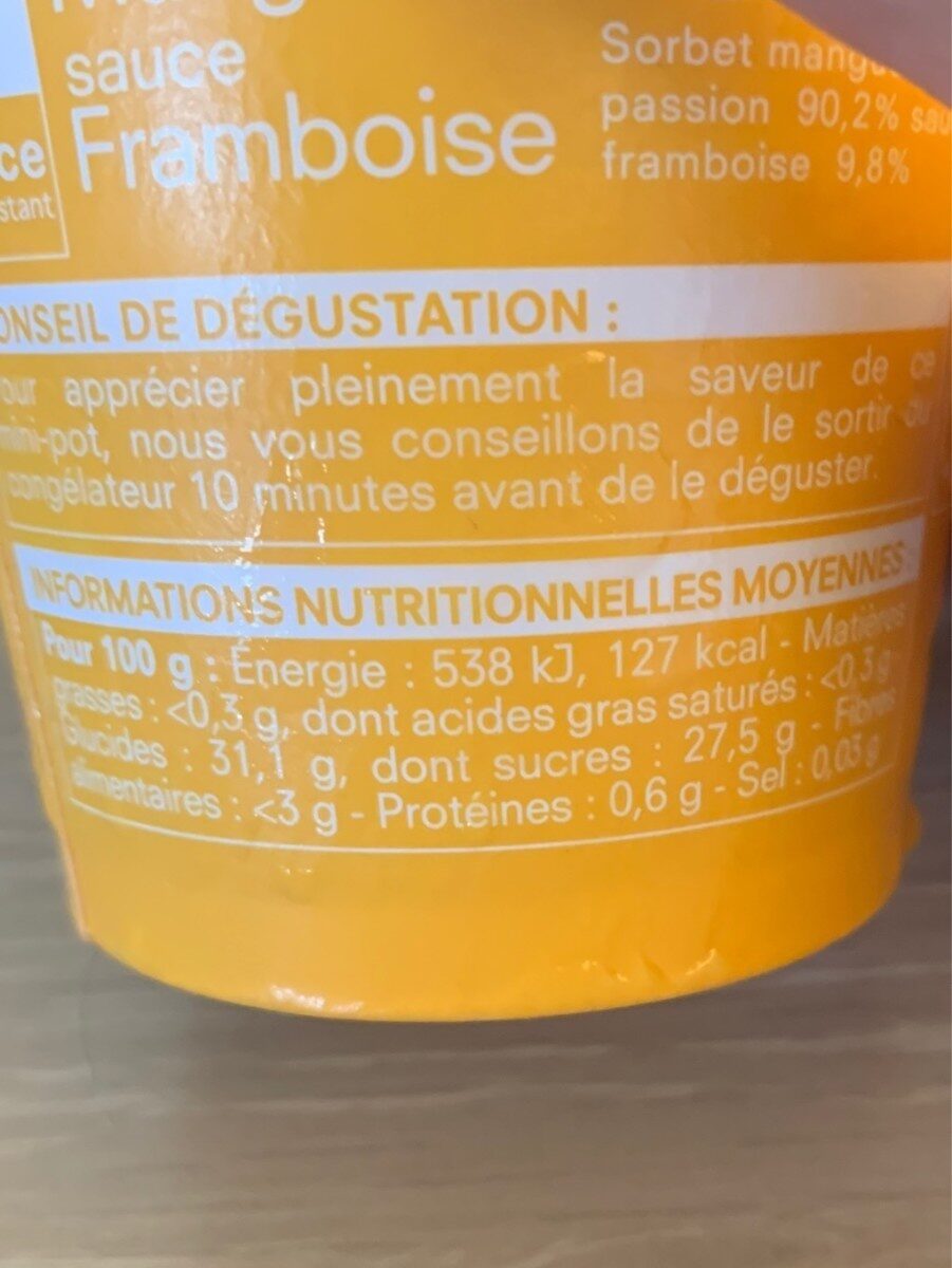 Mangue-passion sauce framboise - Tableau nutritionnel