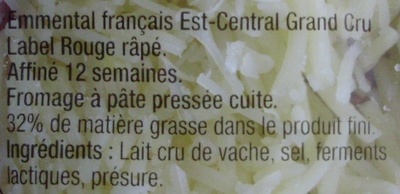 Emmental Français Est-Central Au lait cru - Ingrédients