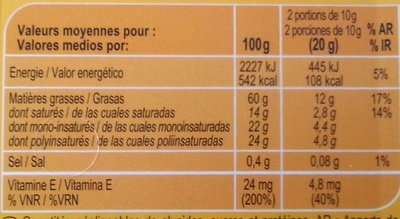 3/4 Margarine TOURNESOL Tartine et cuisson - Informació nutricional - fr