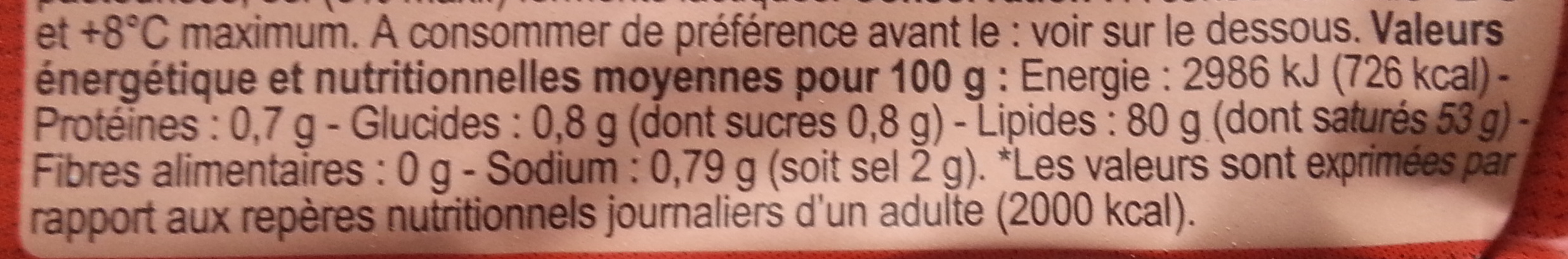 BEURRE MOULÉ DE Bretagne Demi sel - Tableau nutritionnel