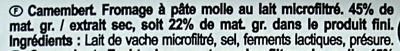 Camembert d'Isigny (22 % MG) - Ingrediënten - fr
