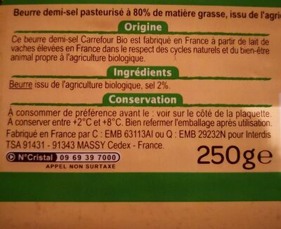 Beurre DEMI-SEL BIO - Ingredients - fr