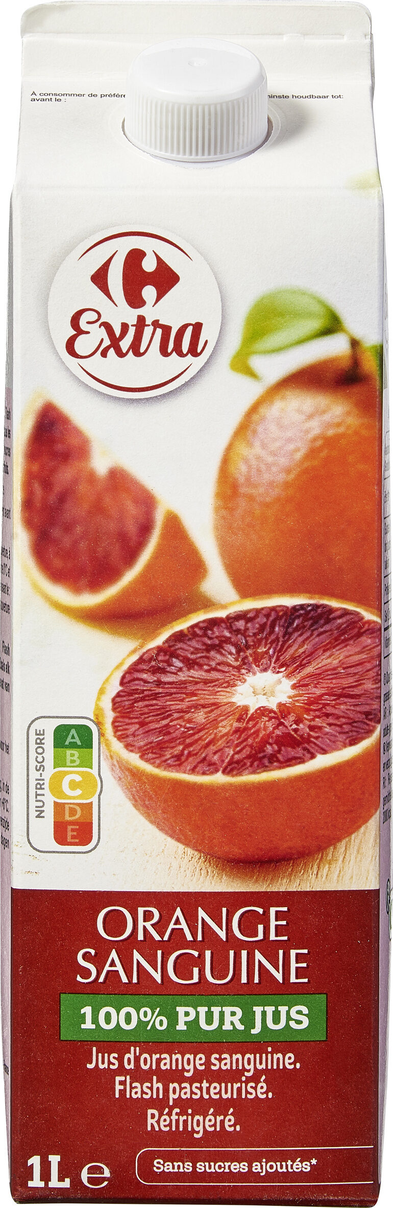 Orange sanguine 100% pur jus Jus d'orange sanguine. Flash pasteurisé. Réfrigéré. - Produkt - fr