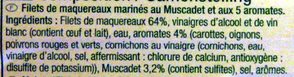 Filets de maquereaux (marinés au Muscadet et aux 5 aromates) - Ingrediënten - fr