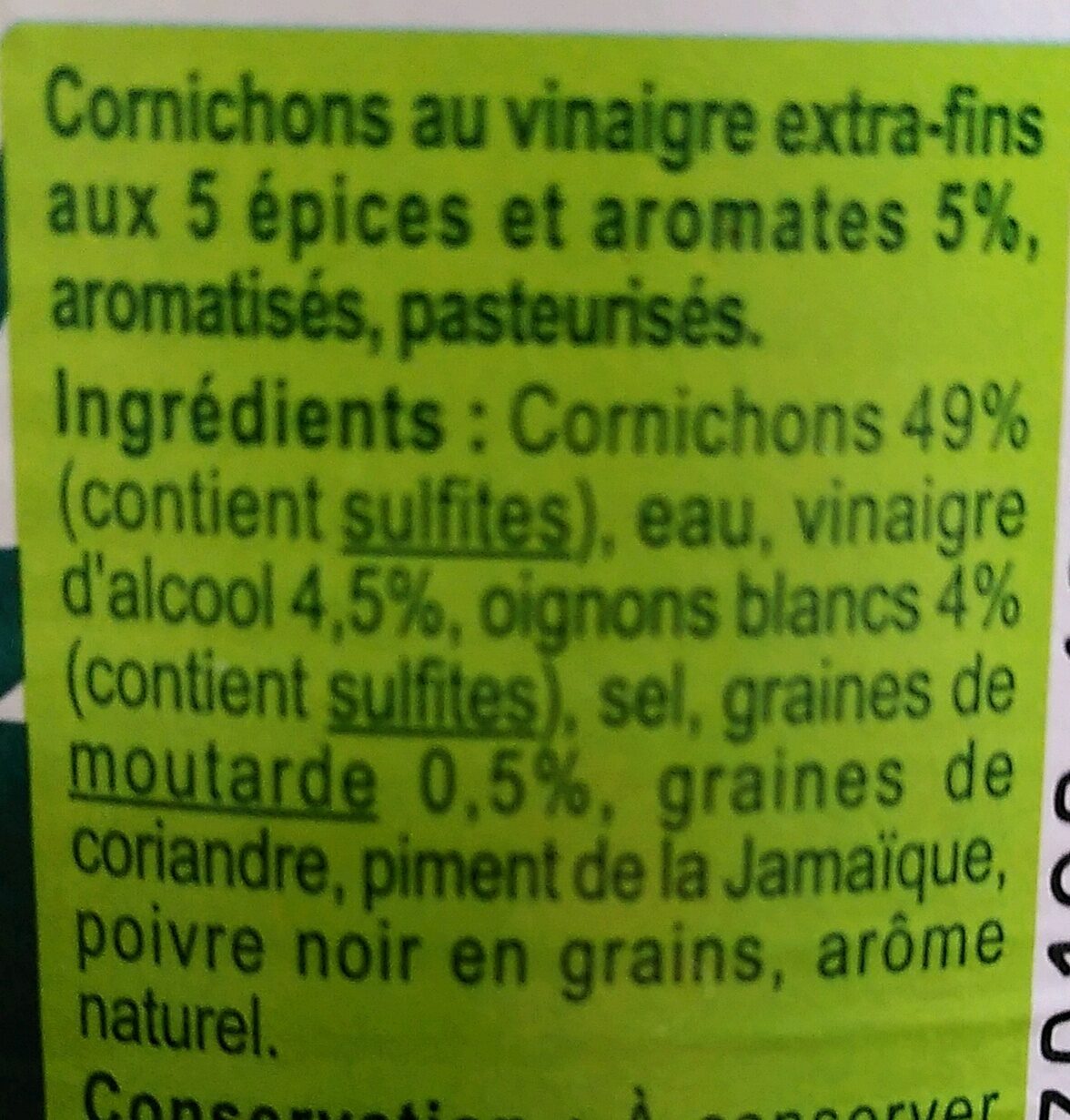 Cornichons extra-fins - Ingrédients