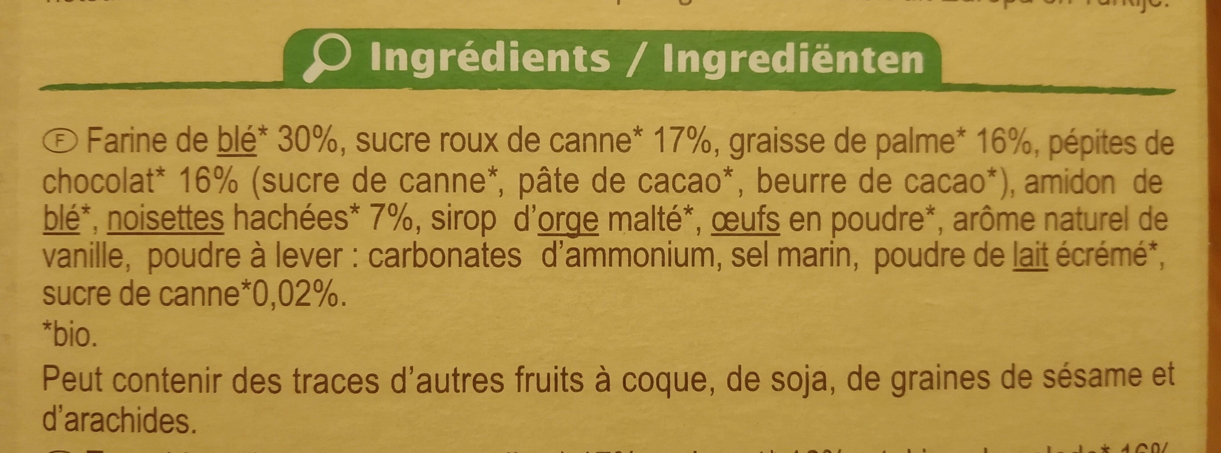 COOKIES Chocolat Noisettes - Ingredienti - fr