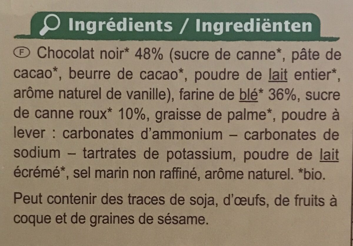 Biscuits chocolat noir - Ingredients - fr