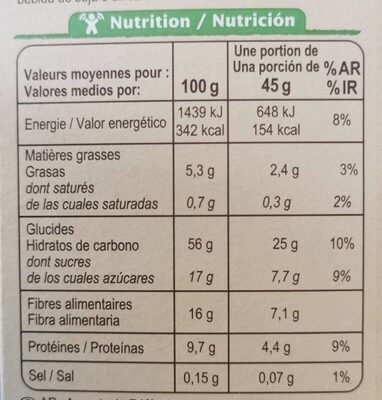 Muesli floconneux 30% de fruits secs - Información nutricional - fr