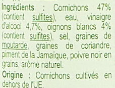 Cornichons Extra-fins aux 5 épices et aromates - Ingrédients