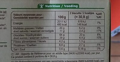 Fourrés au cacao - Informació nutricional - fr