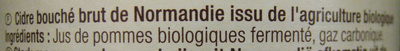 Cidre bouché de Normandie IGP Brut (4,5 % vol.) Bio - Ingredients - fr