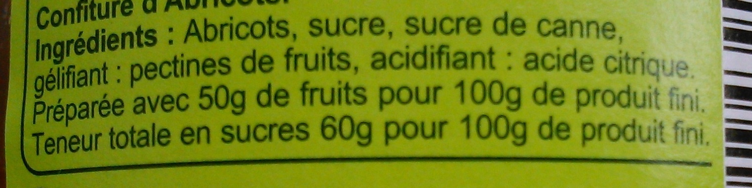Confiture d'abricot - Tableau nutritionnel
