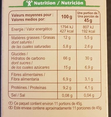 Croustillant Chocolat quinoa - Tableau nutritionnel