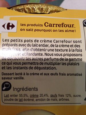 Petit pot de crème saveur vanille aux oeufs frais - Ingredientes - fr