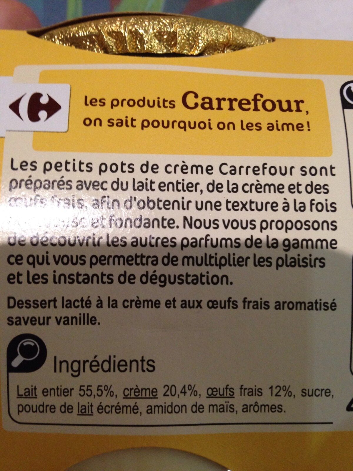 Petit pot de crème saveur vanille aux oeufs frais - Ingredientes - fr