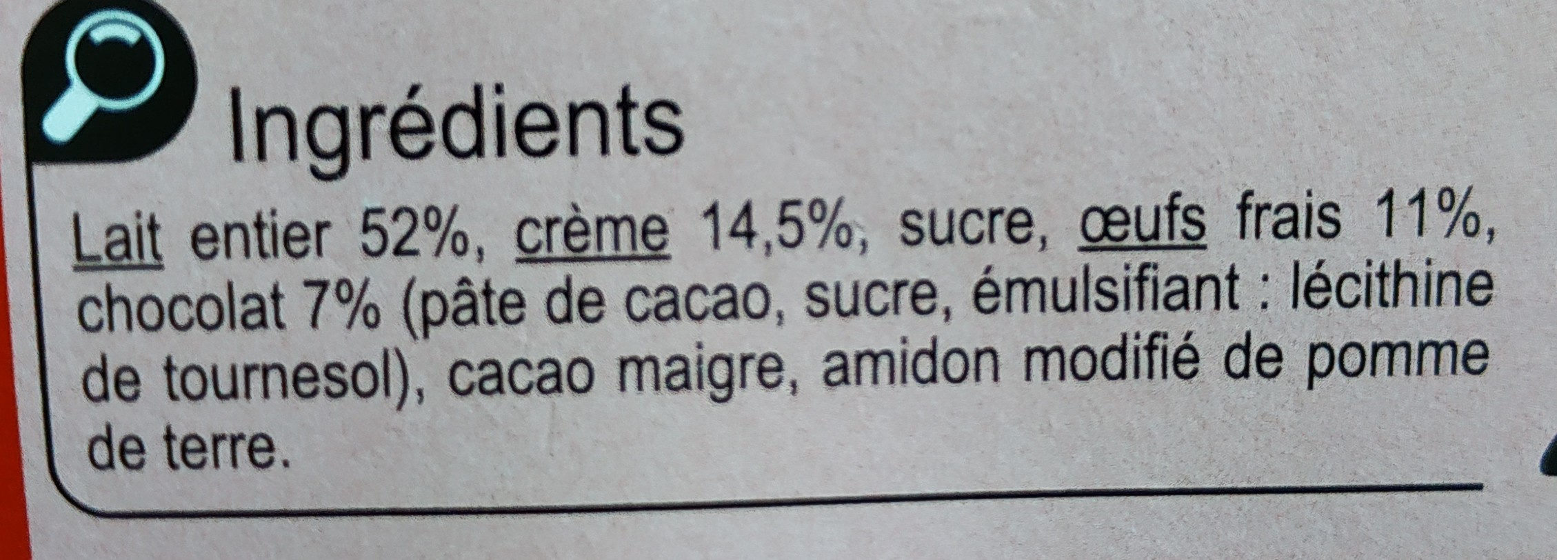 Petit Pot de Crème Au Chocolat - Ingrediënten - fr