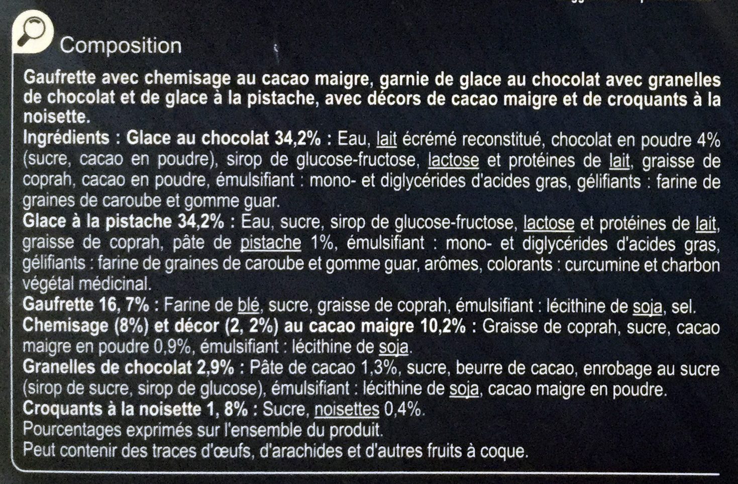 Chocolat Pistache - Ingrédients