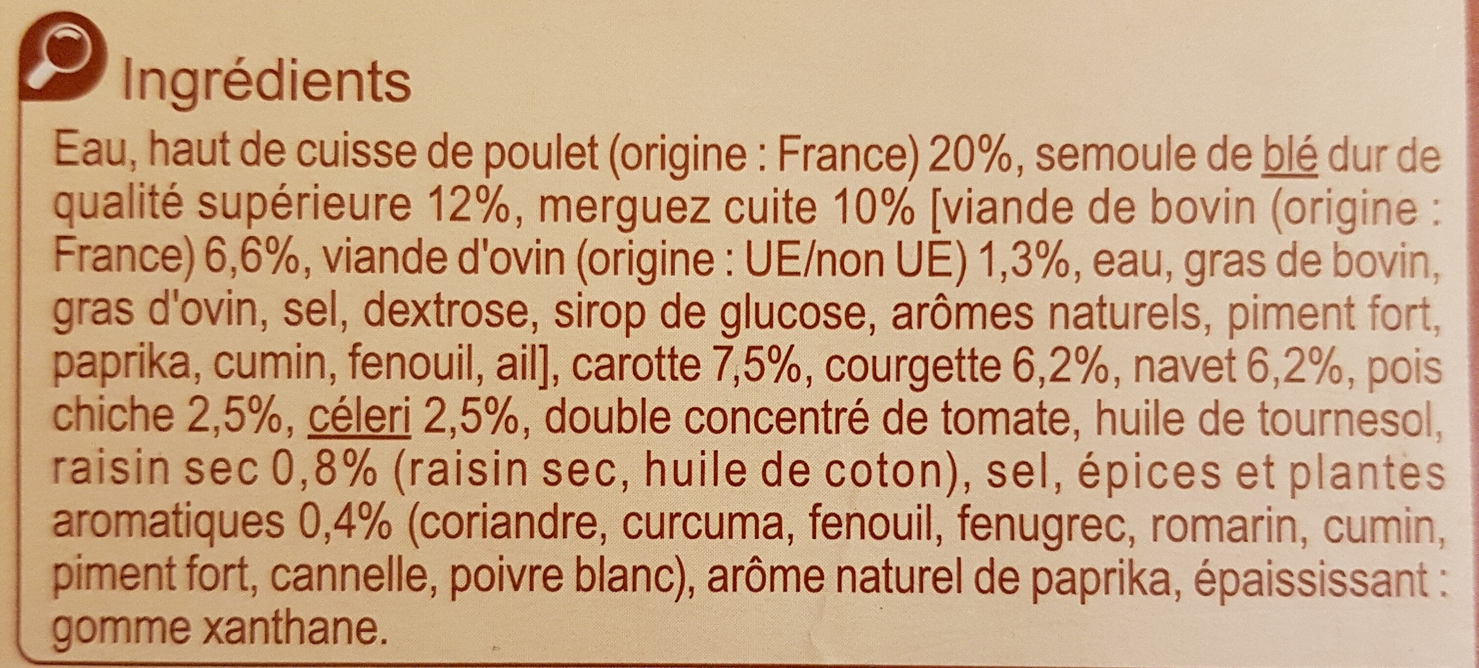 Couscous Poulet Merguez - Ingredients - fr