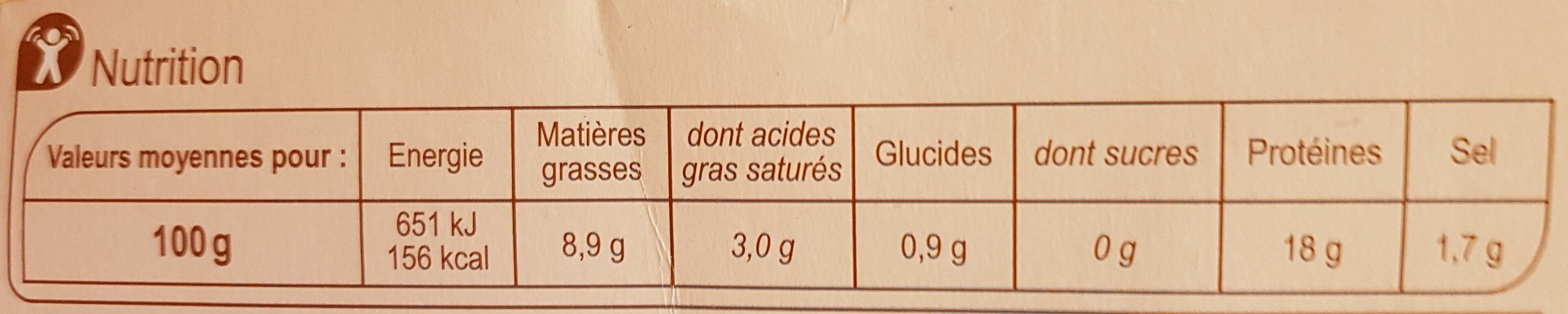 Foies de Volaille Confits - Traités en salaison - Tableau nutritionnel