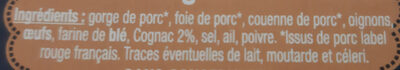Pâté de Campagne au Cognac Label Rouge - Ingredients - fr