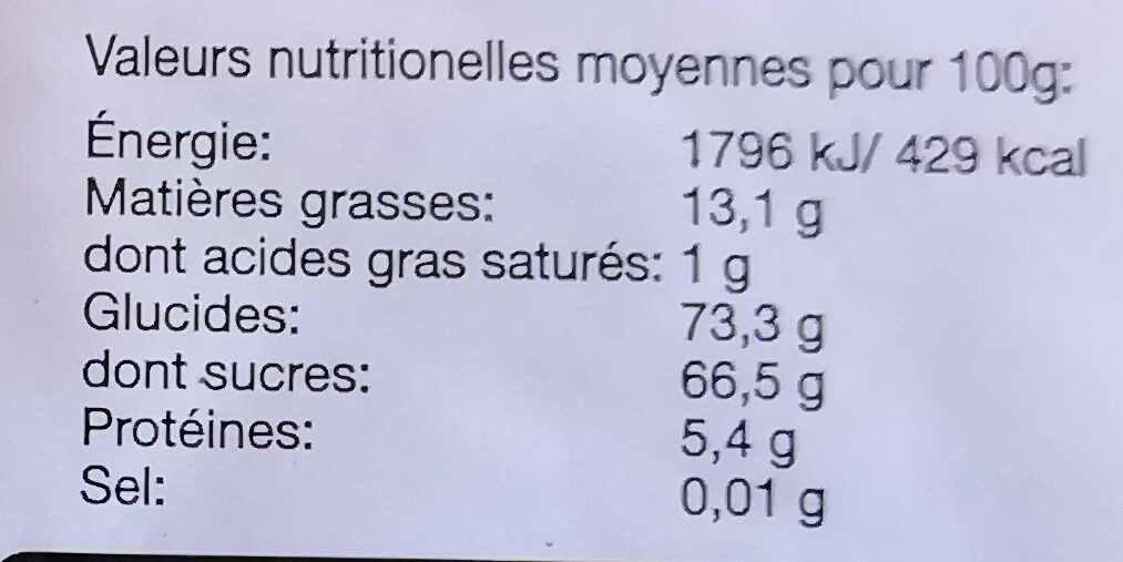 Pâte d'amandes blanche 26% - Näringsfakta - fr