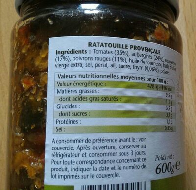 Ratatouille provençale - حقائق غذائية - fr