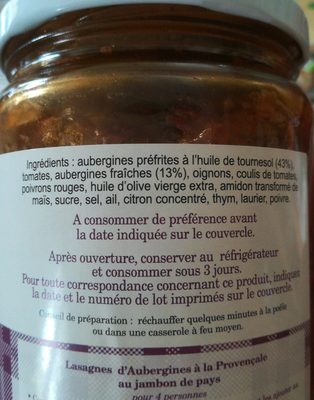 Aubergines à la Provençale, ristes d'aubergines - Ingrédients