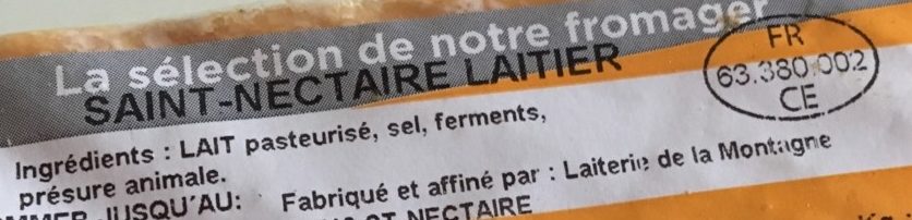Saint nectaire laitier aop - 成分 - fr
