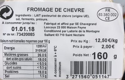 Fromage de chevre - Ingredients - fr