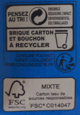 Lait demi-écrémé U.H.T. BBC sans OGM Bretagne - Recycling instructions and/or packaging information - fr