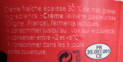 Crème fraîche épaisse 30%MG - Ingredienser - fr