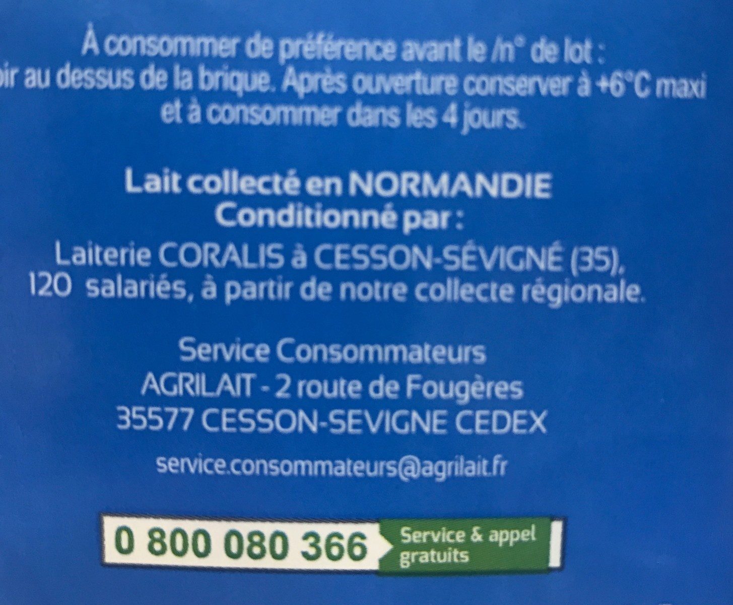 Lait demi-écrémé UHT BBC sans OGM Normandie - Ingredienser - fr