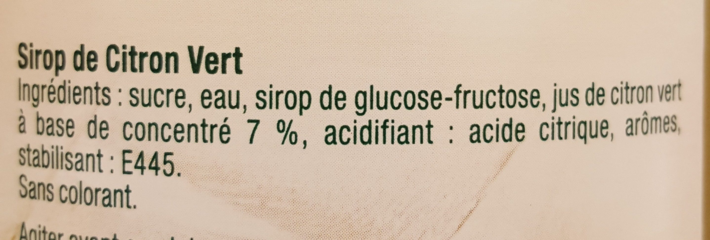 Sirop de Citron vert - Ingredients - fr