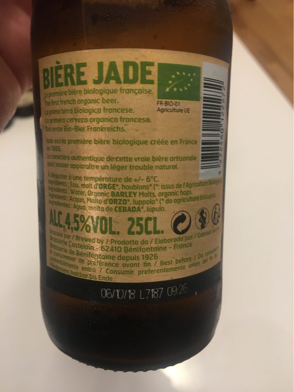 Bière blonde pur malt Jade - Voedingswaarden - fr