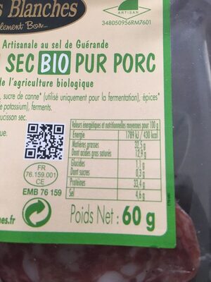 Saucisson Sec BIO pur porc - Ingredients - fr