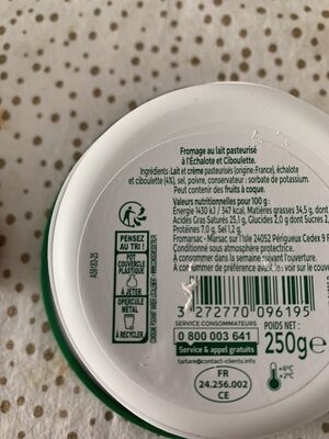 L'original Tartare, Ciboulette & Echalote (Familial) - (34,5 % MG) - Recycling instructions and/or packaging information - fr