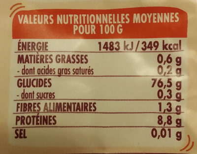 Riz Basmati blanc - Nutrition facts - fr