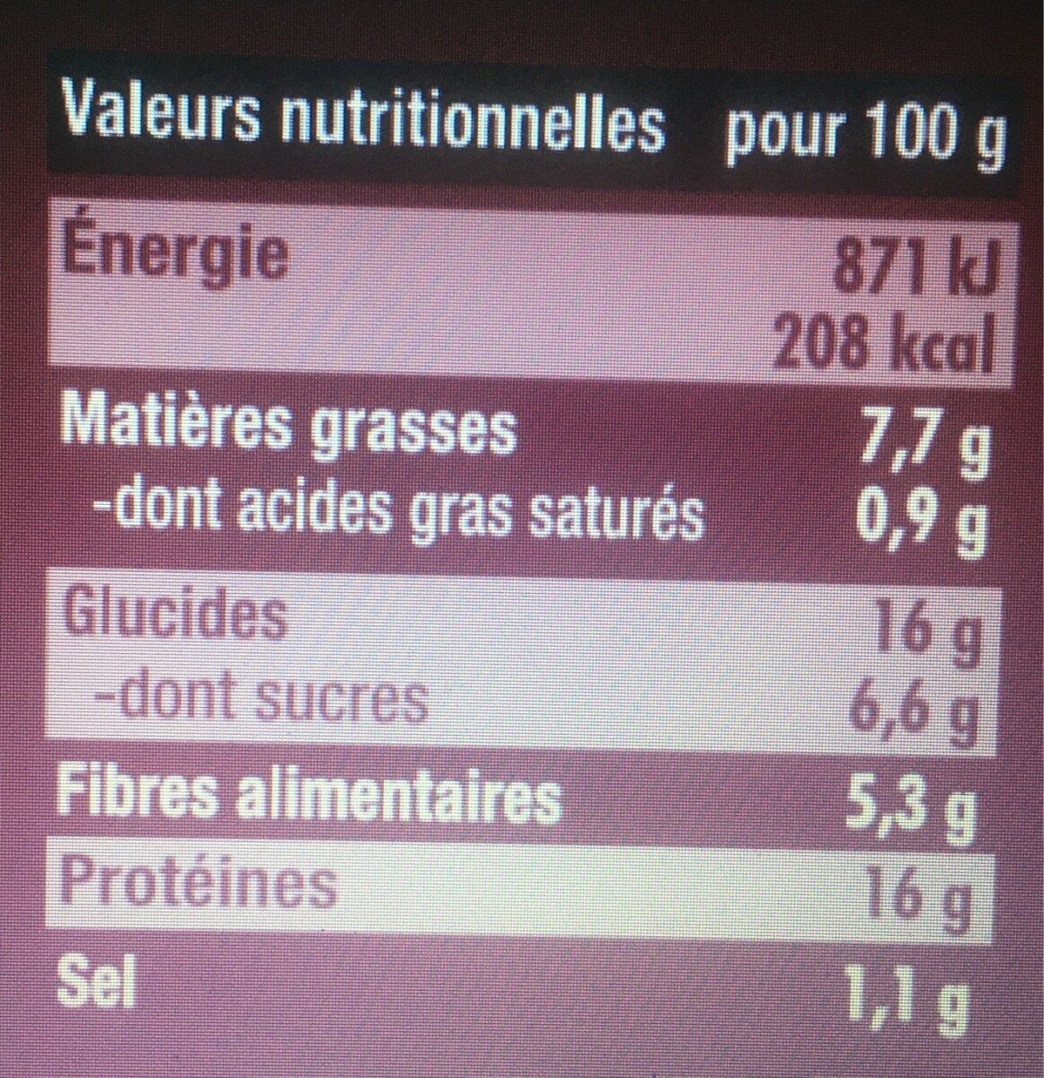 Galette pois chiche, raisins, épices BIO - Nutrition facts - fr